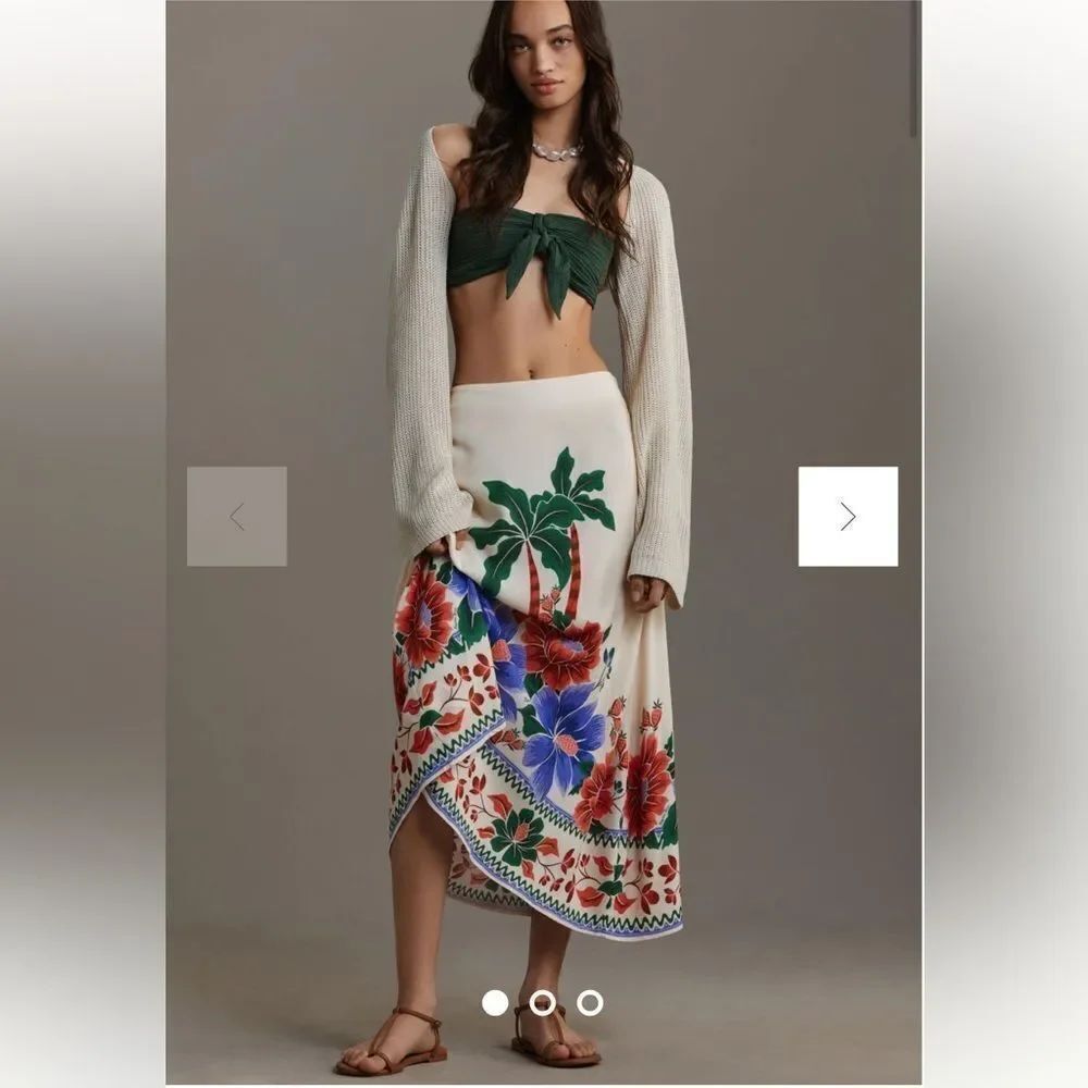 Farm Rio x Anthropologie Satin Slip Midi Skirt